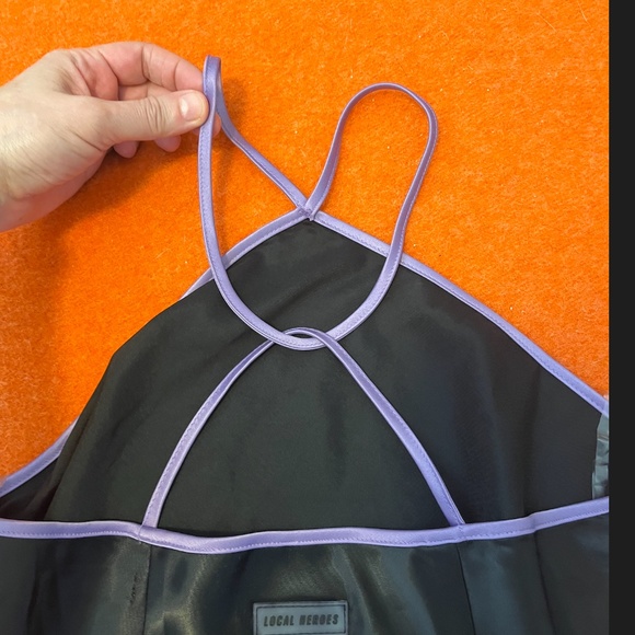 Local Heroes black and purple satin stripe party mini slip dress NWT - Picture 9 of 16